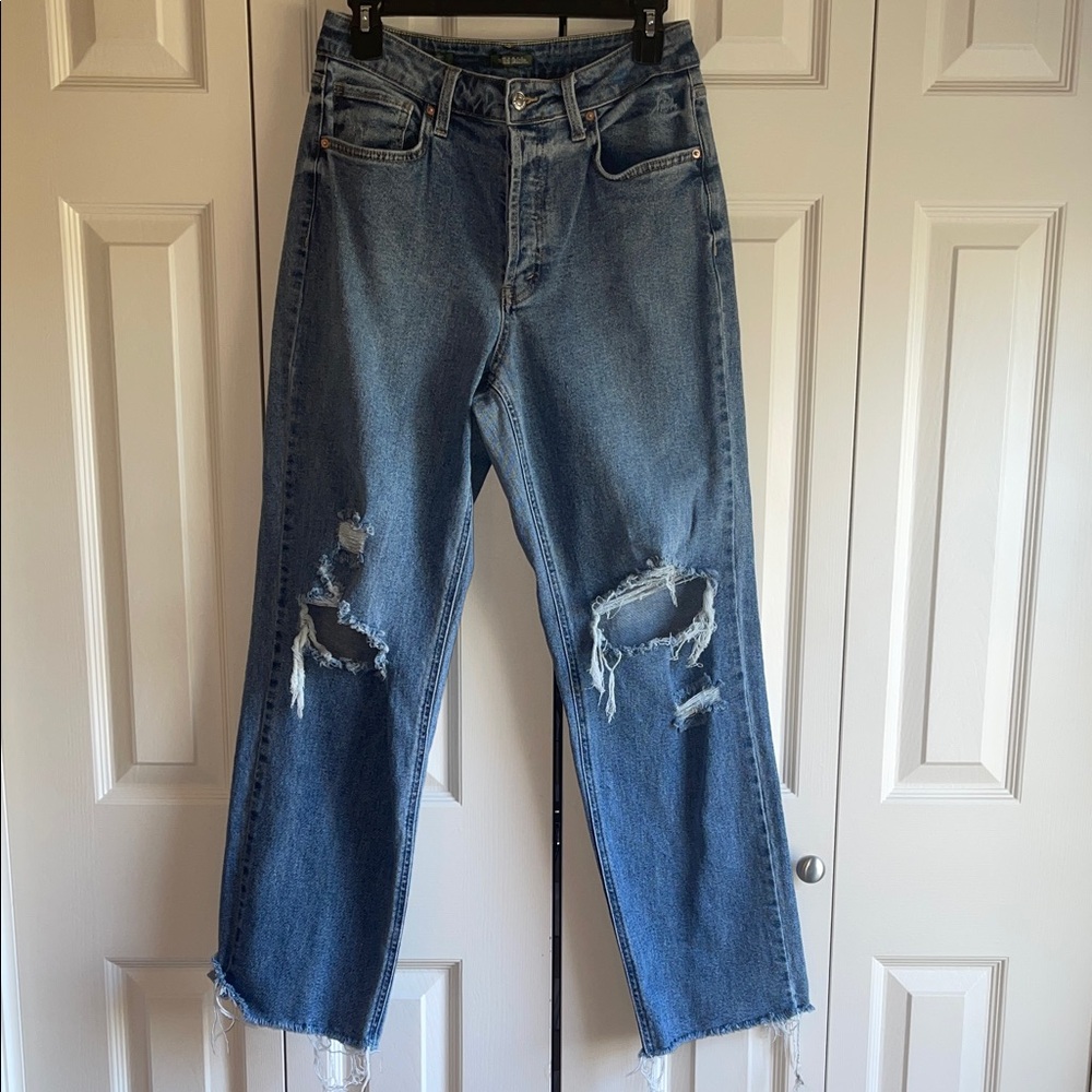 Wild Fable Super High-Rise Straight Leg Blue Distressed Jeans